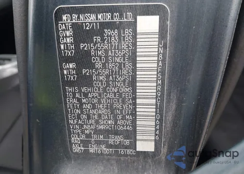 2012 Nissan Juke S z USA, uszkodzony, nr VIN JN8AF5MR9CT106446